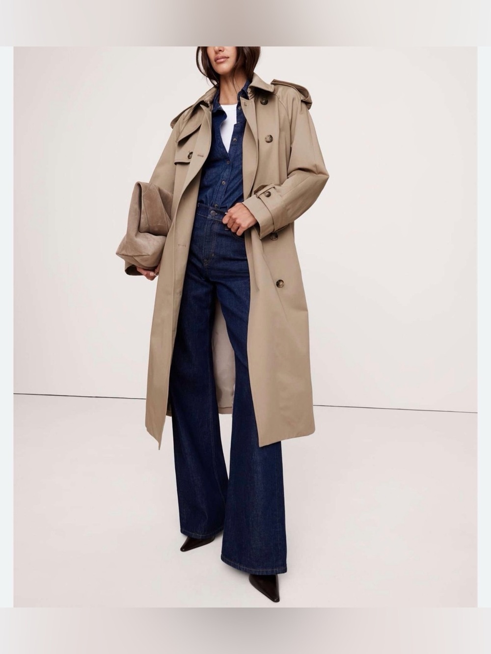 Banana Republic Classic Cotton Trench Coat River Bank Beige Womens size Small